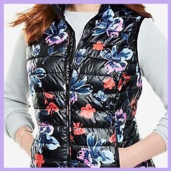 Woman Within Jackets & Blazers - Woman Within • Plus Size Black Floral Puffer Vest